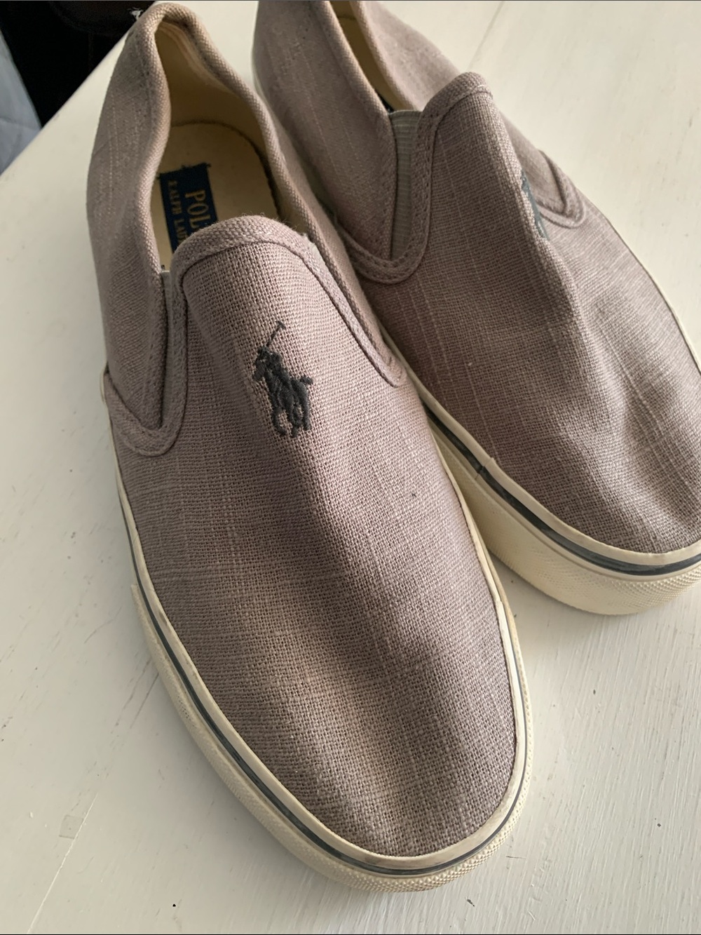 #539 Polo by Ralph Lauren Slip-On Linen Loafers in Taupe